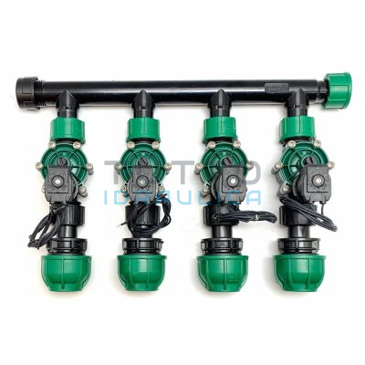 Collettore Irrigazione in PVC | IRRITEC | 1" | a 4 Zone con Elettrovalvole Uscita D.32