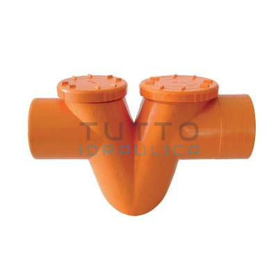 Sifone Arancio PVC Orizzontale con 2 Tappi Diam.125