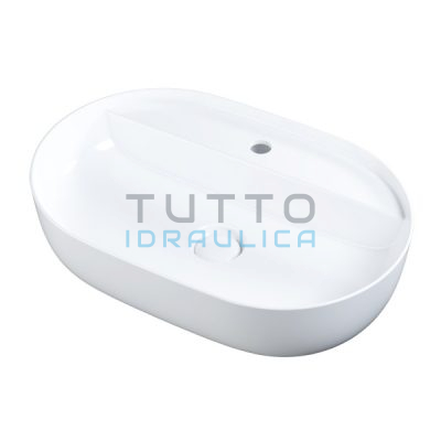 Lavabo da Appoggio Ovale con Foro e Troppo Pieno | 60,5 x 40 cm
