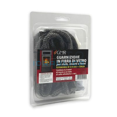 Kit Guarnizione in Fibra per Stufe e Camini + Colla 1100° | Mt. 2,5 | Estensibile Ø 5-8 mm