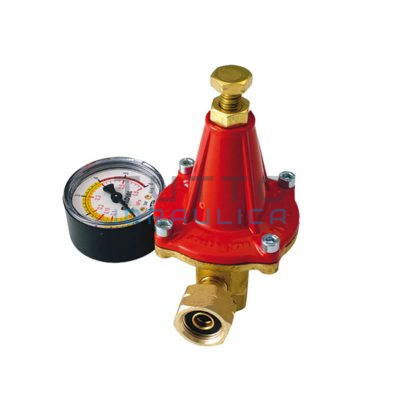 Regolatore GAS Alta Pressione | 40 kg/h | con Girello 1/2" SX e Manometro | Uscita F.3/8"