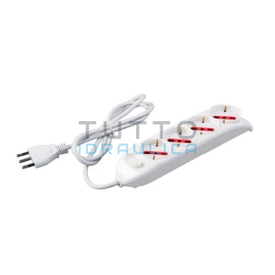 Multipresa ROSI con Interruttore | Schuko/Bipasso | 4 Posti | Bianca